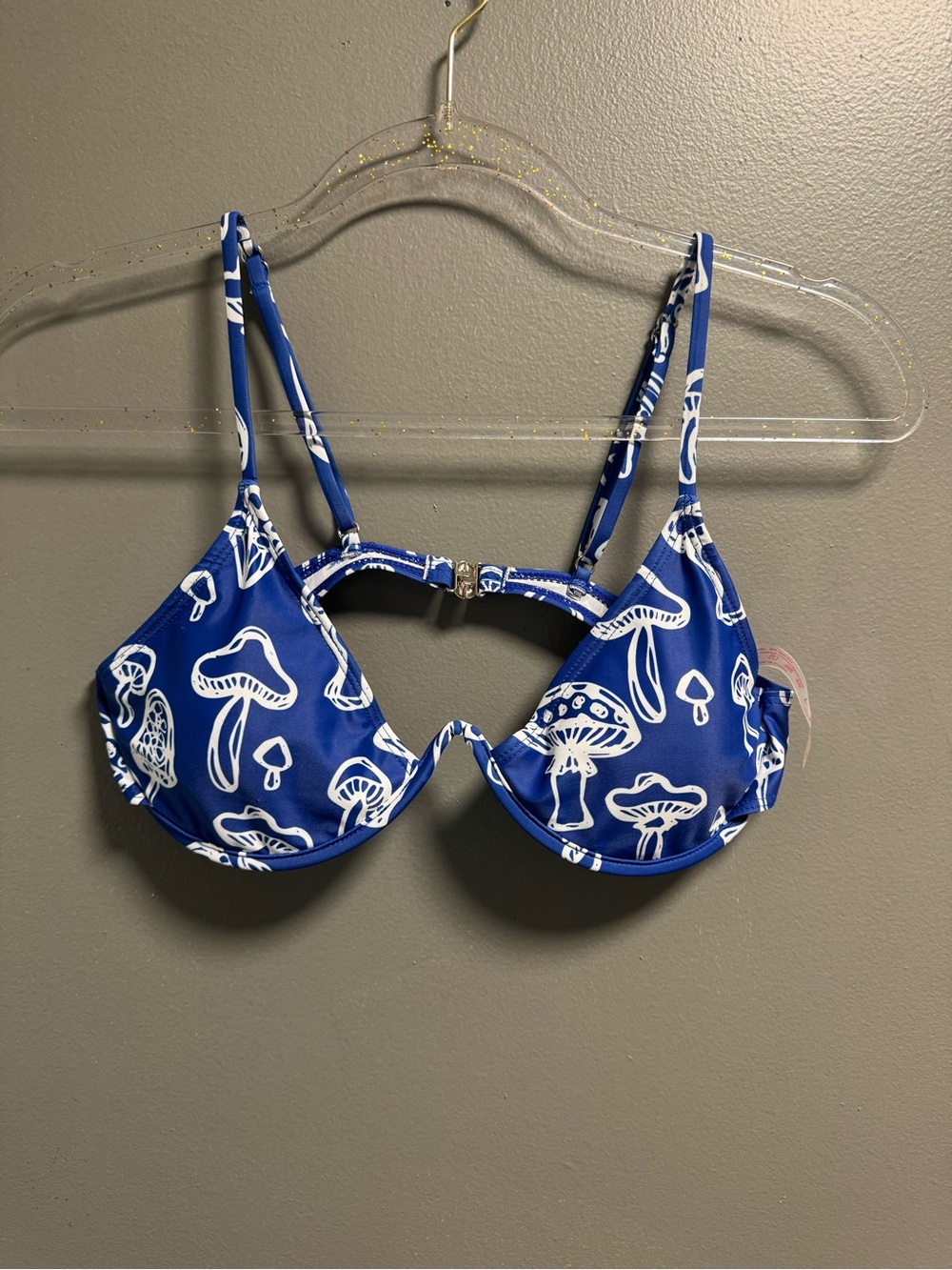 ROMWE Royal Blue Mushroom-Print Bikini Top Cottagecore L